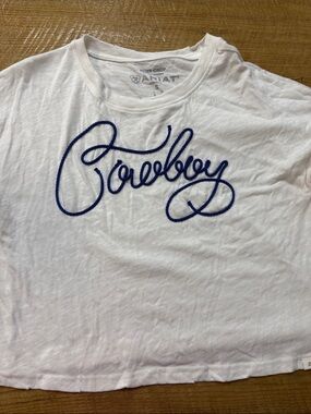 Ariat White Crop Tee with Navy Script